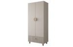 Ντουλάπα Loft BabyCute λευκή-natural με ξύλινα πόδια και συρτάρι.