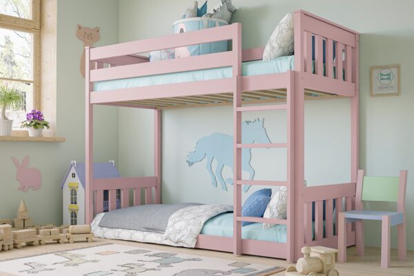 Χαμηλή κουκέτα Ryk II ροζ από μασίφ ξύλο 90x200cm.