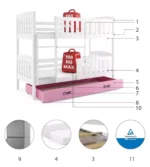 Κουκέτα Dorian παιδική από μασίφ ξύλο πεύκου με συρτάρι, λευκή και ροζ.