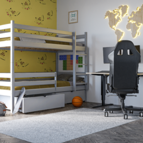 Κουκέτα Dawid από μασίφ ξύλο 90x200cm με συρτάρια, φυσικό χρώμα.