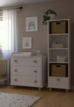 Βιβλιοθήκη Lumi White BabyCute BC90080WH, ιδανική για παιδικό δωμάτιο, με συρτάρι.