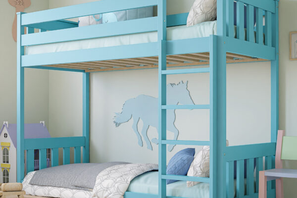 Χαμηλή κουκέτα Ryk II μπλε, από μασίφ ξύλο, 90x200cm.