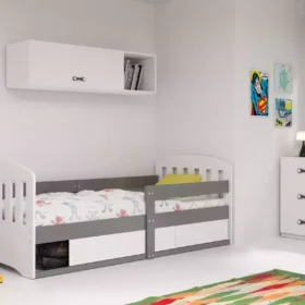 Κρεβάτι Classic White & Grey με Χώρο Αποθήκευσης & Στρώμα 80×160cm