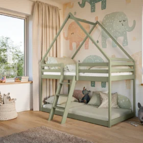 Χαμηλή κουκέτα Montessori Sweet από μασίφ ξύλο Olive 90×200cm.