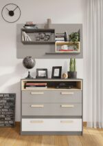 Ραφιέρα Pok Grey PO-10: συρταριέρα με ράφια σε γκρι χρώμα.