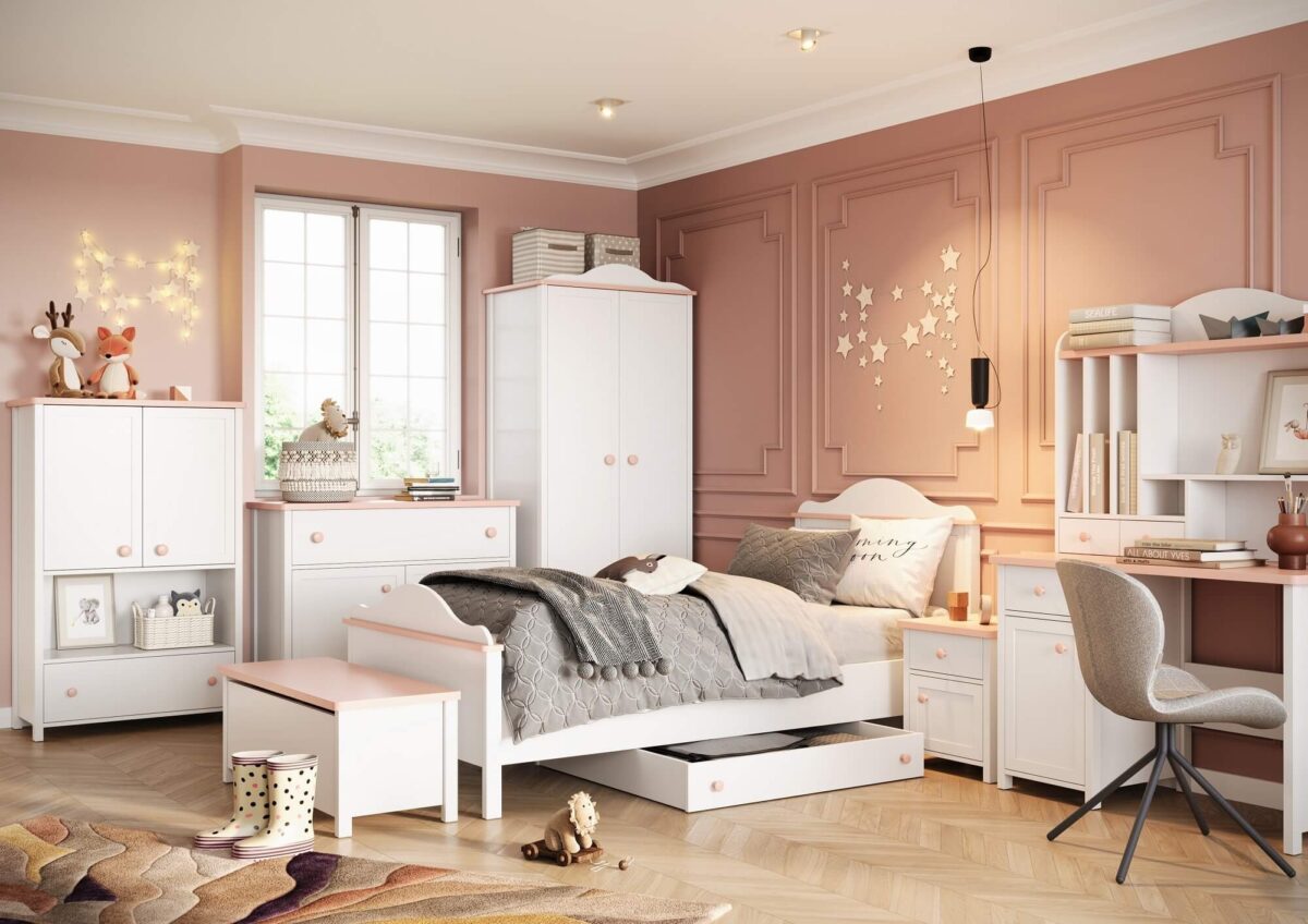 Κρεβάτι Luna White & Pink 90x200cm LN-08 με δώρο στρώμα.