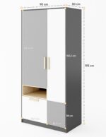 Ντουλάπα 2φυλλη Pok Grey PO-02: Δίφυλλη ντουλάπα με συρτάρι και ράφι.