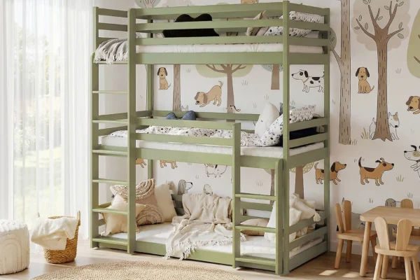 προϊόν Κουκέτα Montessori Ted τριώροφη Cashmere, ιδανική για τρία παιδιά, 90x200cm.