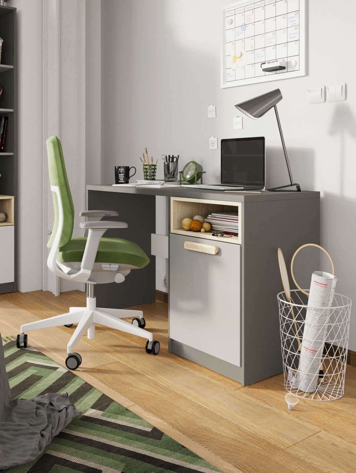 Γραφείο Pok Grey PO-09: Μοντέρνο γκρι γραφείο για το σπίτι ή το γραφείο.