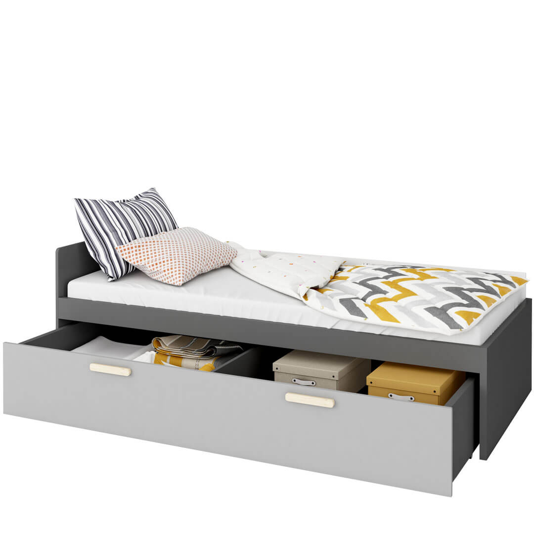 Γκρι κρεβάτι με συρτάρι Pok 90x200cm και δώρο στρώμα.