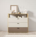 Συρταριέρα Lenny Natural, Cream, Mocha LY-06: μοντέρνα συρταριέρα τριών συρταριών.