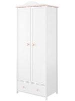 Λευκή ντουλάπα Luna με ροζ λεπτομέρειες, ιδανική για παιδικό δωμάτιο.