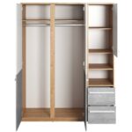 Ντουλάπα 3φυλλη Plano Natural & White PN-01 με ράφια και συρτάρια