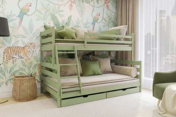 Κουκέτα Fami μονή-ημίδιπλη από μασίφ ξύλο Olive 90x200/120x200cm.