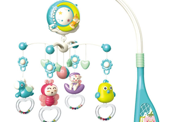 Μουσικό περιστρεφόμενο κρεβατιού Bebe Stars Moonlight Mint με προβολέα και παιχνίδια.