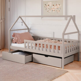 Παιδικό κρεβάτι σπιτάκι Domi Cashmere 90x200cm από μασίφ ξύλο.