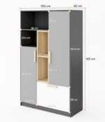 Βιβλιοθήκη Pok Grey PO-05: Ντουλάπα παιδικού δωματίου με ράφια και συρτάρια.