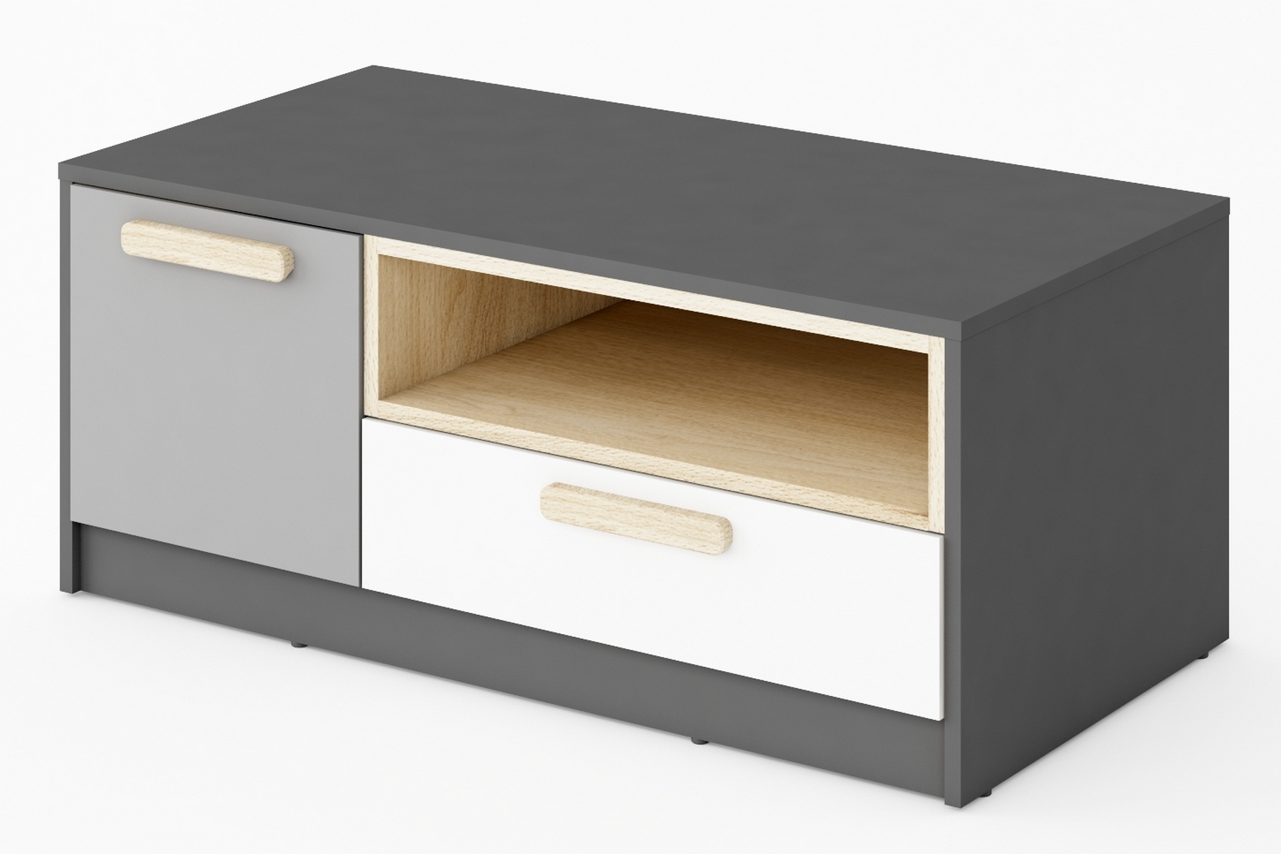 Συρταριέρα Χαμηλή Pok Grey PO-11: Μοντέρνα συρταριέρα με συρτάρια και αποθηκευτικό χώρο.