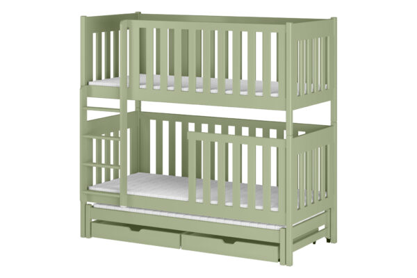 Ξύλινη κουκέτα Emilka Olive 90x200cm με συρόμενο κρεβάτι και κάγκελα.