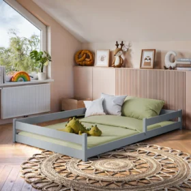 Montessori κρεβάτι Zofia γκρι από μασίφ ξύλο πεύκου, 120x200cm.