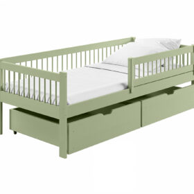 Κρεβάτι καναπές Edi, μασίφ ξύλο, με συρτάρια, χρώμα cashmere, 90x200cm.