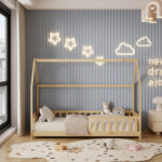 Κρεβάτι Montessori Phyllis 90x190 από μασίφ ξύλο natural με κάγκελα.