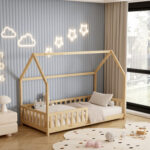 Κρεβάτι Montessori Phyllis 90x190 από μασίφ ξύλο natural με κάγκελα.