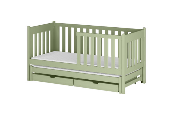 Καναπές Kaja 90x200cm με κάγκελα και συρόμενο από μασίφ ξύλο.