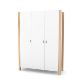 Ντουλάπα Τρίφυλλη White & Natural Veres Monaco: Λευκή τρίφυλλη ντουλάπα με ξύλινο σκελετό.