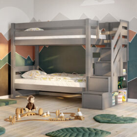 Κουκέτα Oliver Stairs Grey με σκαλοπάτια και αποθηκευτικό χώρο.