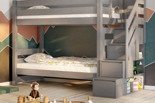 Κουκέτα Oliver Stairs Grey με σκαλοπάτια και αποθηκευτικό χώρο.