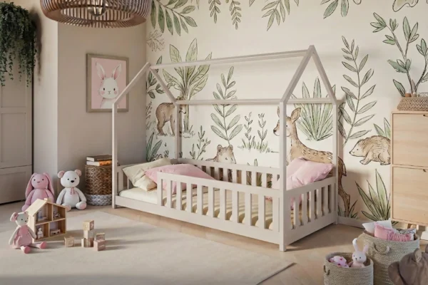 προϊόν Κρεβάτι Σπιτάκι Noah cashmere 90x200, παιδικό κρεβάτι Montessori από μασίφ ξύλο.