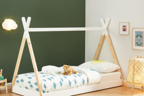 Κρεβάτι Montessori MUNK σκηνή, λευκό και φυσικό ξύλο, 90x190cm.