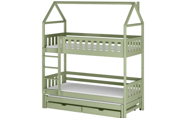 Κουκέτα Σπιτάκι Iga Olive 90x200cm: Παιδική κουκέτα με συρόμενο κρεβάτι και συρτάρια.