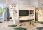 Λευκή κουκέτα Oliver Stairs με σκαλοπάτια και αποθηκευτικό χώρο.