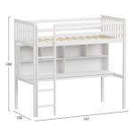 Υπερυψωμένο κρεβάτι Libro με γραφείο και βιβλιοθήκη, λευκό, 90x190cm.