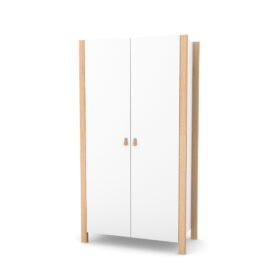 Ντουλάπα Δίφυλλη White & Natural Veres Monaco: Λευκή δίφυλλη ντουλάπα με ξύλινο σκελετό.