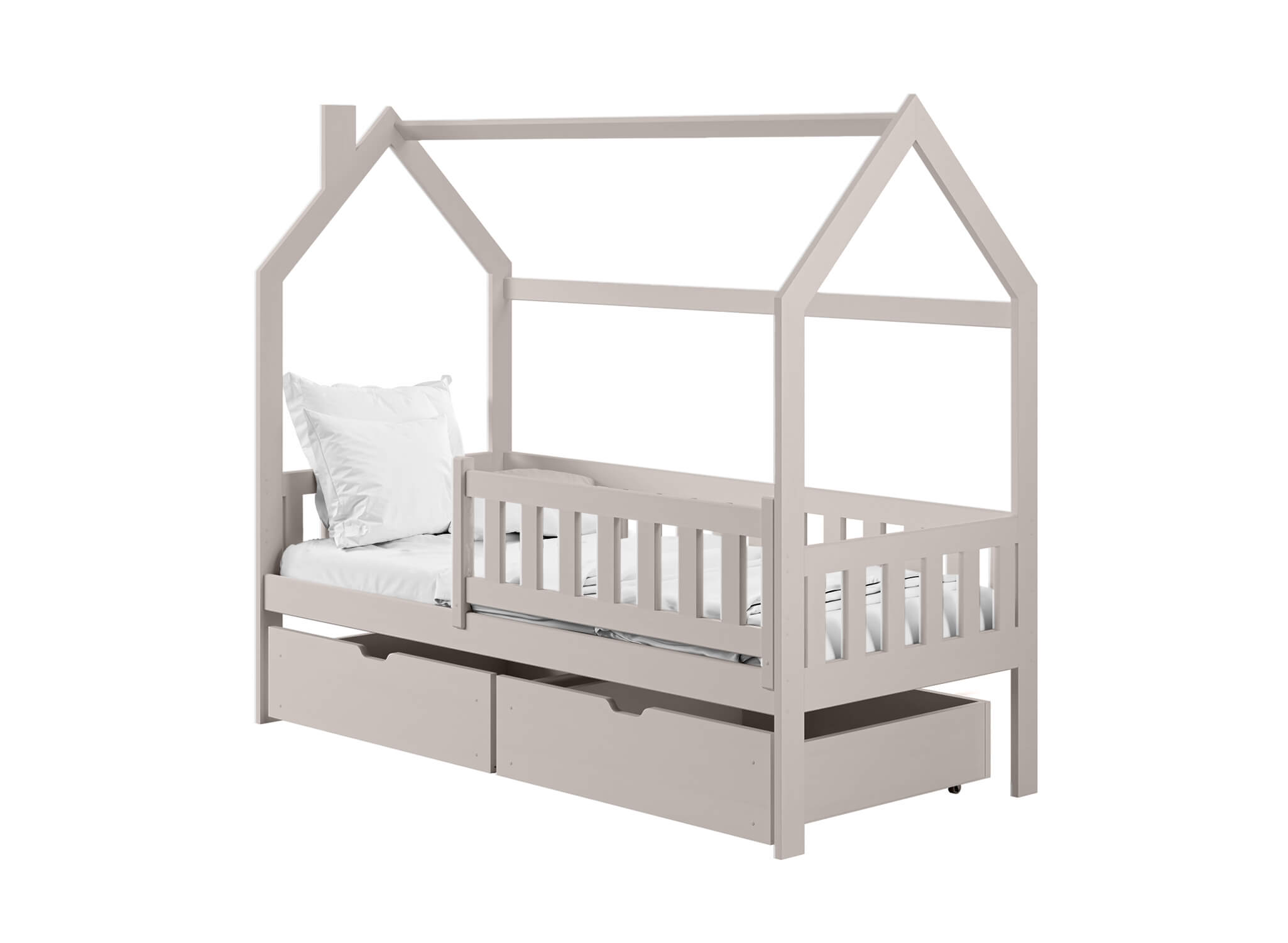 91 Κρεβάτι Σπιτάκι Natan με Σκεπή & Καμινάδα από μασίφ ξύλο