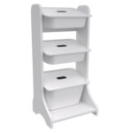 Λευκή ραφιέρα αποθήκευσης Fred 90cm με τρία δοχεία, πρακτική και κομψή.