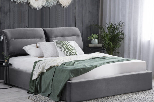 Γκρι βελουτέ διπλό κρεβάτι Kendra 160x200cm με αποθηκευτικό χώρο.