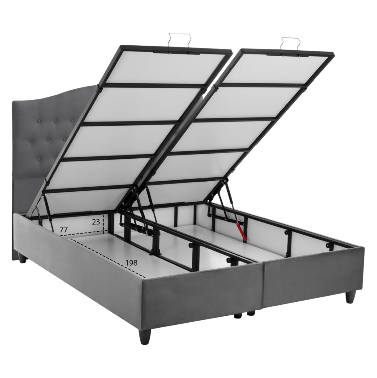 Γκρι διπλό κρεβάτι Malena 160x200 με βελουτέ ύφασμα και αποθηκευτικό χώρο.