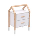 Παιδικό κομοδίνο PEPE λευκό με φυσικό ξύλο, σχέδιο σπιτάκι.