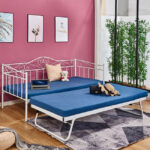 Μεταλλικός κρεβατοκαναπές Maeko με συρόμενο κρεβάτι 90x190cm, λευκός.