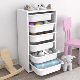Λευκή συρταριέρα Sani με 6 συρτάρια για παιδικό δωμάτιο.