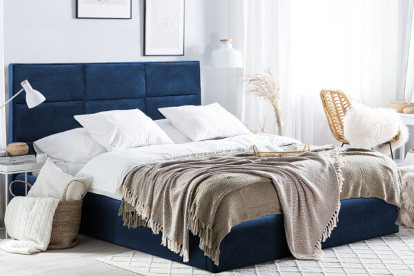Μπλε βελουτέ διπλό κρεβάτι Briley 160x200cm με αποθηκευτικό χώρο.