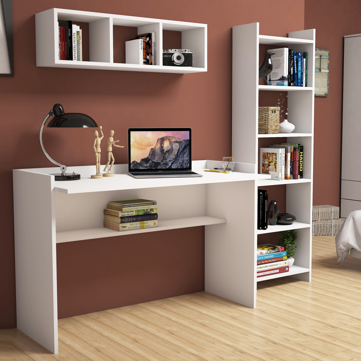 61 Σετ Γραφείου με Βιβλιοθήκη White