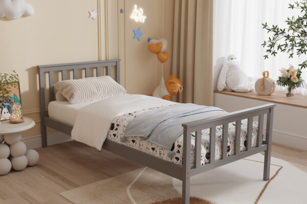 Κρεβάτι Gimly από μασίφ ξύλο, λευκό, 90x190εκ. με έκπτωση στο στρώμα.