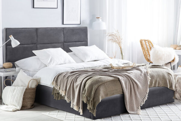 Γκρι διπλό κρεβάτι Briley 160x200cm με βελουτέ ύφασμα και αποθηκευτικό χώρο.