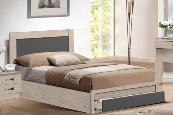 Κρεβάτι ημίδιπλο Melany 110x190cm Sonoma & Graphite με συρτάρι.