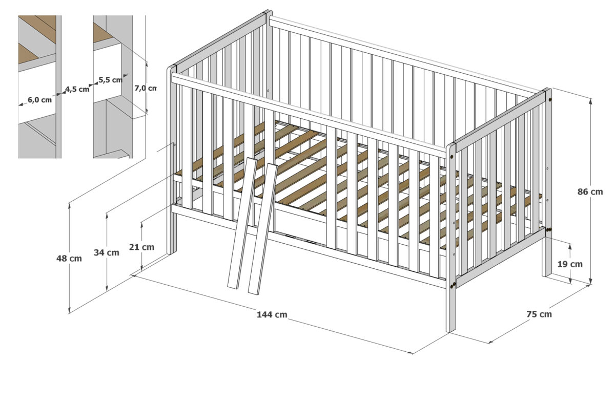 Βρεφικό κρεβάτι Bambi White BabyCute, ξύλινο με συρτάρι αποθήκευσης 70x140cm.